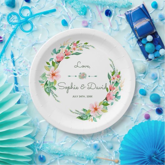 エキゾチックルアウ(ハワイ式宴会)熱帯水の色のフローラ ペーパープレート (パーティー)