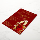 エキゾチックレッドローズ金ゴールドフローラ誕生日パーティー 箔招待状 (回転した状態)