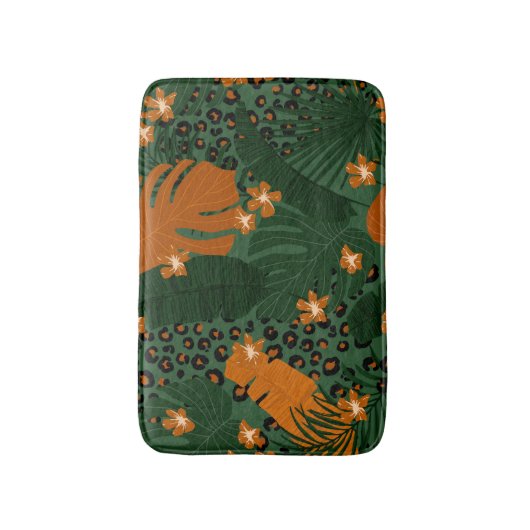 エキゾチックレパードトロピカルリーフパターン バスマット (正面縦)