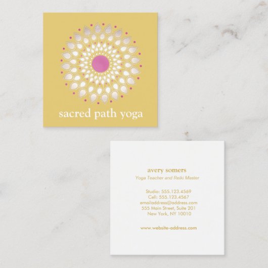 エキゾチックロータスイエローフローラウェルネスセラピスト スクエア名刺 (正面/裏面)