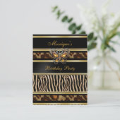 エキゾチックワイルドアニマルプリント誕生日ブラック金ゴールド 招待状 (スタンド正面)