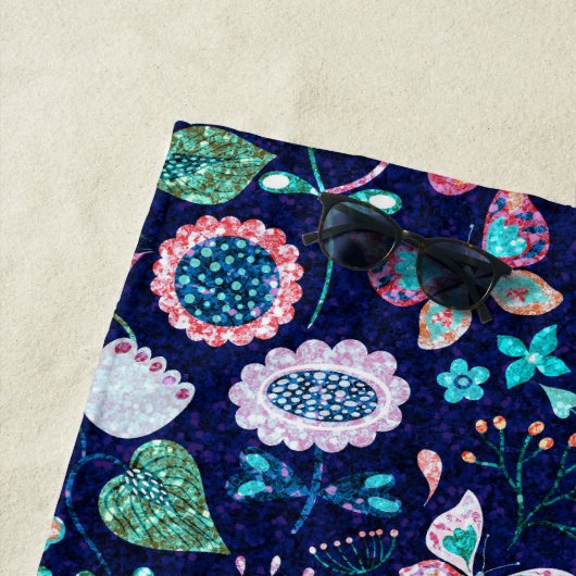 エキゾチックヴィンテージの花と蝶のパターン ビーチタオル (インサイチュ)