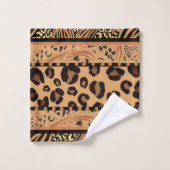 エキゾチック動物ヒョウアニマルプリント バスタオルセット (ウォッシュタオル)
