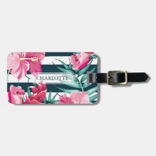 エキゾチック夏の花モノグラムストライプの ラゲッジタグ