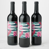 エキゾチック夏フローラモノグラムストライプの ワインラベル (ボトル)