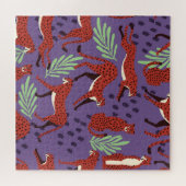 エキゾチック大きな猫、熱帯植物のパターン。 ジグソーパズル (横)