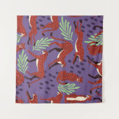 エキゾチック大きな猫、熱帯植物のパターン。 タペストリー (正面(横))