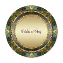 エキゾチック孔雀フェザーインディアン結婚式招待状