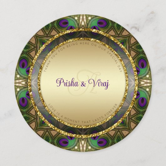 エキゾチック孔雀フェザーインディアン結婚式招待状 メニュー (正面)