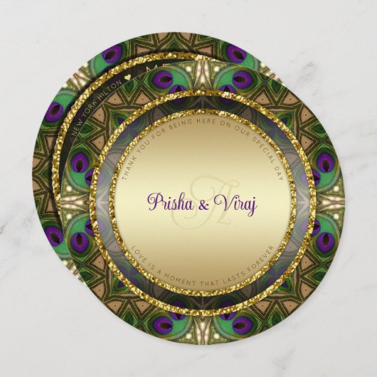 エキゾチック孔雀フェザーインディアン結婚式招待状 メニュー (正面/裏面)
