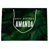 エキゾチック暗緑色の熱帯葉誕生日 ラージペーパーバッグ (正面)