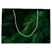 エキゾチック暗緑色の熱帯葉誕生日 ラージペーパーバッグ (裏面)
