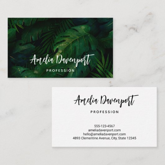 エキゾチック暗緑色の熱帯葉 名刺 (正面/裏面)