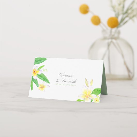 エキゾチック水の色フランジパ結婚ニスのテーブル番号 プレイスカード (裏面)