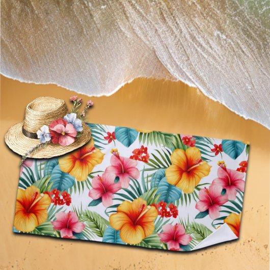 エキゾチック水カラーハワイアンフローラ ビーチタオル
