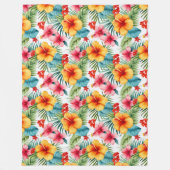 エキゾチック水カラーハワイアンフローラ フリースブランケット (正面)