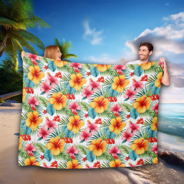 エキゾチック水カラーハワイアンフローラ フリースブランケット