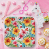 エキゾチック水カラーハワイアンフローラ ペーパープレート (パーティー)