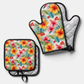 エキゾチック水カラーハワイアンフローラ 鍋つかみ&鍋敷きセット (正面/裏面)