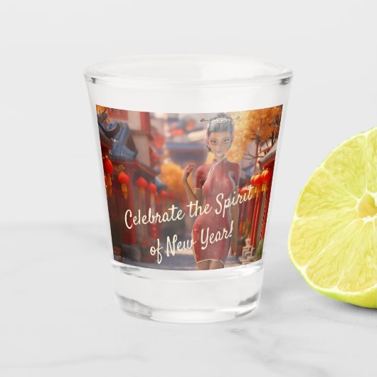 エキゾチック漫画祝ガール中国のズ新年 ショットグラス (正面)