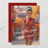 エキゾチック漫画祝ガール中国のズ新年 シーズンカード (正面/裏面)