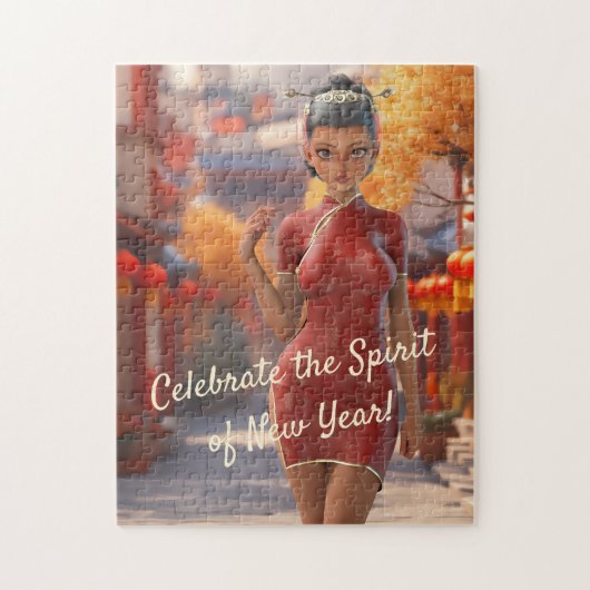エキゾチック漫画祝ガール中国のズ新年 ジグソーパズル (縦)