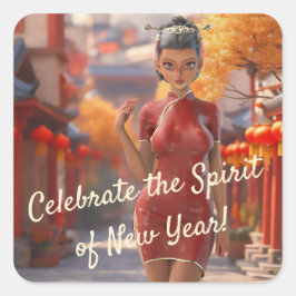 エキゾチック漫画祝ガール中国のズ新年 スクエアシール