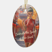 エキゾチック漫画祝ガール中国のズ新年 セラミックオーナメント (左)