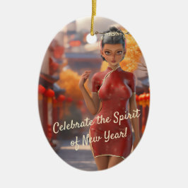 エキゾチック漫画祝ガール中国のズ新年 セラミックオーナメント