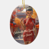 エキゾチック漫画祝ガール中国のズ新年 セラミックオーナメント (裏面)