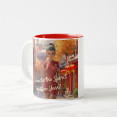 エキゾチック漫画祝ガール中国のズ新年 ツートーンマグカップ (正面左)