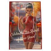エキゾチック漫画祝ガール中国のズ新年 ミディアムペーパーバッグ (裏面)