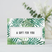 エキゾチック熱帯のパーム葉の白いギフト証明書 (スタンド正面)