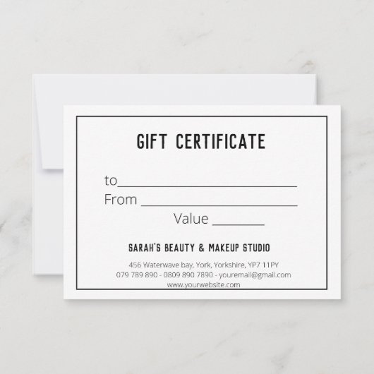 エキゾチック熱帯のパーム葉の白いギフト証明書 (裏面)