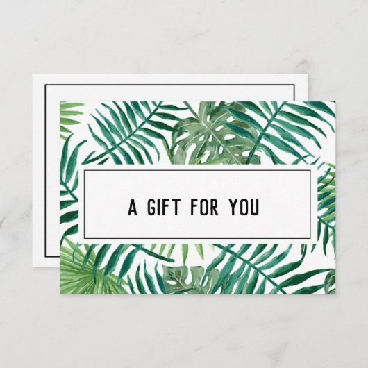 エキゾチック熱帯のパーム葉の白いギフト証明書 (正面/裏面)