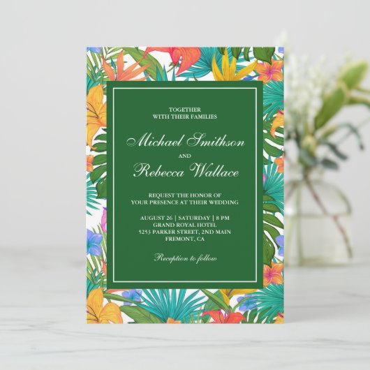 エキゾチック熱帯カラフル庭園の結婚式 招待状 (スタンド正面)