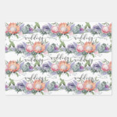 エキゾチック熱帯キングプロテアウォーターカラーフラワーラ ラッピングペーパーシート (正面)