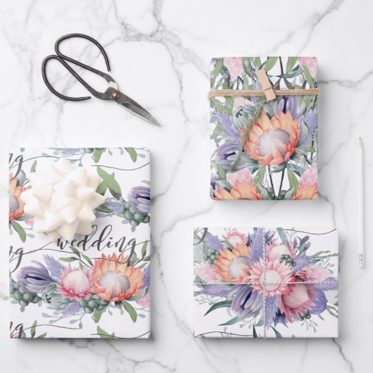 エキゾチック熱帯キングプロテアウォーターカラーフラワーラ ラッピングペーパーシート (正面)