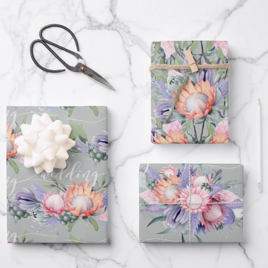 エキゾチック熱帯キングプロテアウォーターカラーフラワー ラッピングペーパーシート (正面)