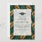 エキゾチック熱帯グリーンと金ゴールド卒業パーティー 招待状 (正面)