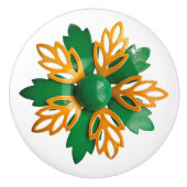 エキゾチック熱帯グリーンオレンジ色の花ヒッピー セラミックノブ (正面)