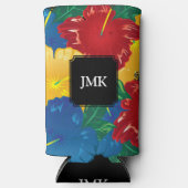 エキゾチック熱帯ハイビスカス – モノグラム スリム缶クーラー (正面)