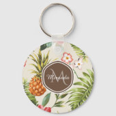 エキゾチック熱帯パイナップルフローラブラウンモノグラム キーホルダー (正面)