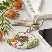 エキゾチック熱帯パイナップルフローラブラウンモノグラム キーホルダー (側面)