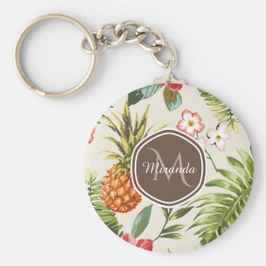 エキゾチック熱帯パイナップルフローラブラウンモノグラム キーホルダー (正面)