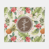 エキゾチック熱帯パイナップルフローラブラウンモノグラム フリースブランケット (正面(横))