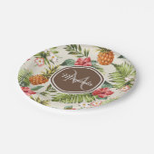 エキゾチック熱帯パイナップルフローラブラウンモノグラム ペーパープレート (アングル)