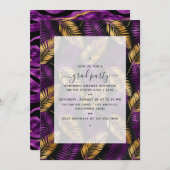 エキゾチック熱帯パープルと金ゴールド卒業パーティー 招待状 (正面/裏面)
