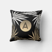 エキゾチック熱帯パームツリーブラック&金ゴールドモノグラム クッション (裏面)