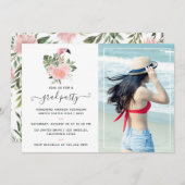 エキゾチック熱帯ピンクフラミンゴ卒業パーティー 招待状 (正面/裏面)